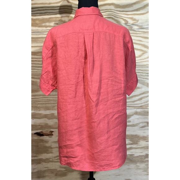 J Crew Baird McNutt Linen Women's Popover Top Coral Size 8 Beachy Boxy Casual - Picture 2 of 8